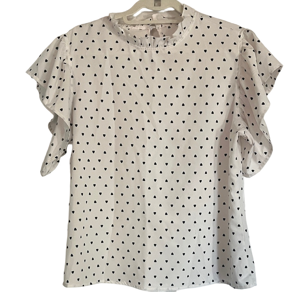 Heart Patterned White Blouse - Picture 5 of 5